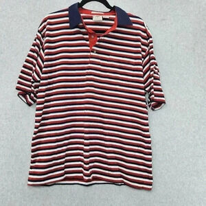 Manhattan Nature Knit Vintage Striped Polo‎ Red Blue White Size XL